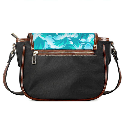 Blue Surfing Wave Pattern Print Saddle Bag
