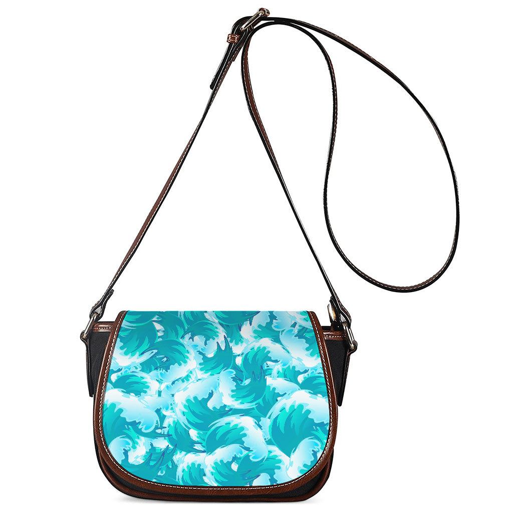 Blue Surfing Wave Pattern Print Saddle Bag