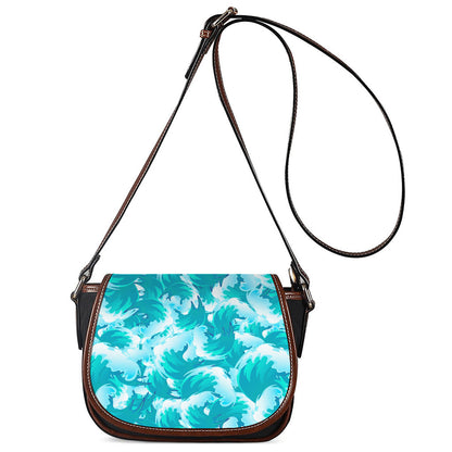 Blue Surfing Wave Pattern Print Saddle Bag