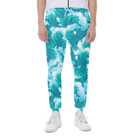 Blue Surfing Wave Pattern Print Scuba Joggers
