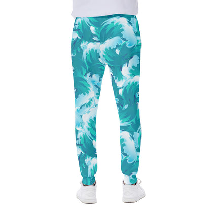 Blue Surfing Wave Pattern Print Scuba Joggers