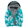 Blue Surfing Wave Pattern Print Sherpa Lined Zip Up Hoodie