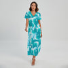 Blue Surfing Wave Pattern Print Short Sleeve Maxi Dress