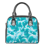 Blue Surfing Wave Pattern Print Shoulder Handbag