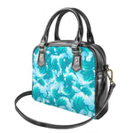 Blue Surfing Wave Pattern Print Shoulder Handbag