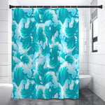 Blue Surfing Wave Pattern Print Shower Curtain