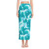 Blue Surfing Wave Pattern Print Side Slit Maxi Skirt