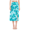 Blue Surfing Wave Pattern Print Side Slit Midi Skirt