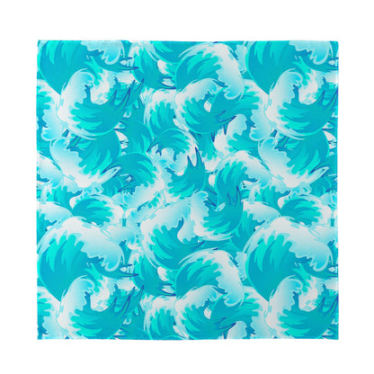 Blue Surfing Wave Pattern Print Silk Bandana