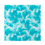 Blue Surfing Wave Pattern Print Silk Bandana