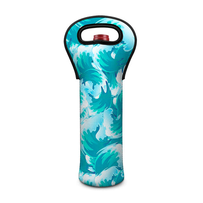 Blue Surfing Wave Pattern Print Single Neoprene Wine Tote