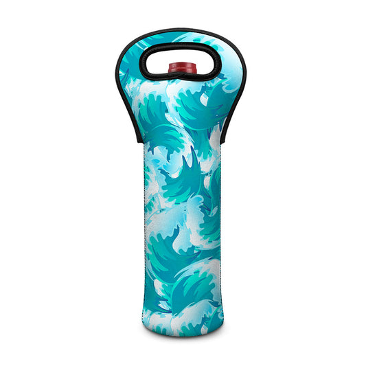 Blue Surfing Wave Pattern Print Single Neoprene Wine Tote