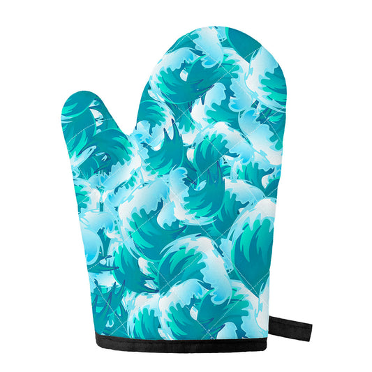 Blue Surfing Wave Pattern Print Single Oven Mitt