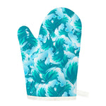 Blue Surfing Wave Pattern Print Single Oven Mitt