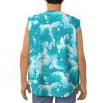 Blue Surfing Wave Pattern Print Sleeveless Baseball Jersey