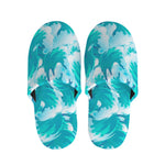 Blue Surfing Wave Pattern Print Slippers