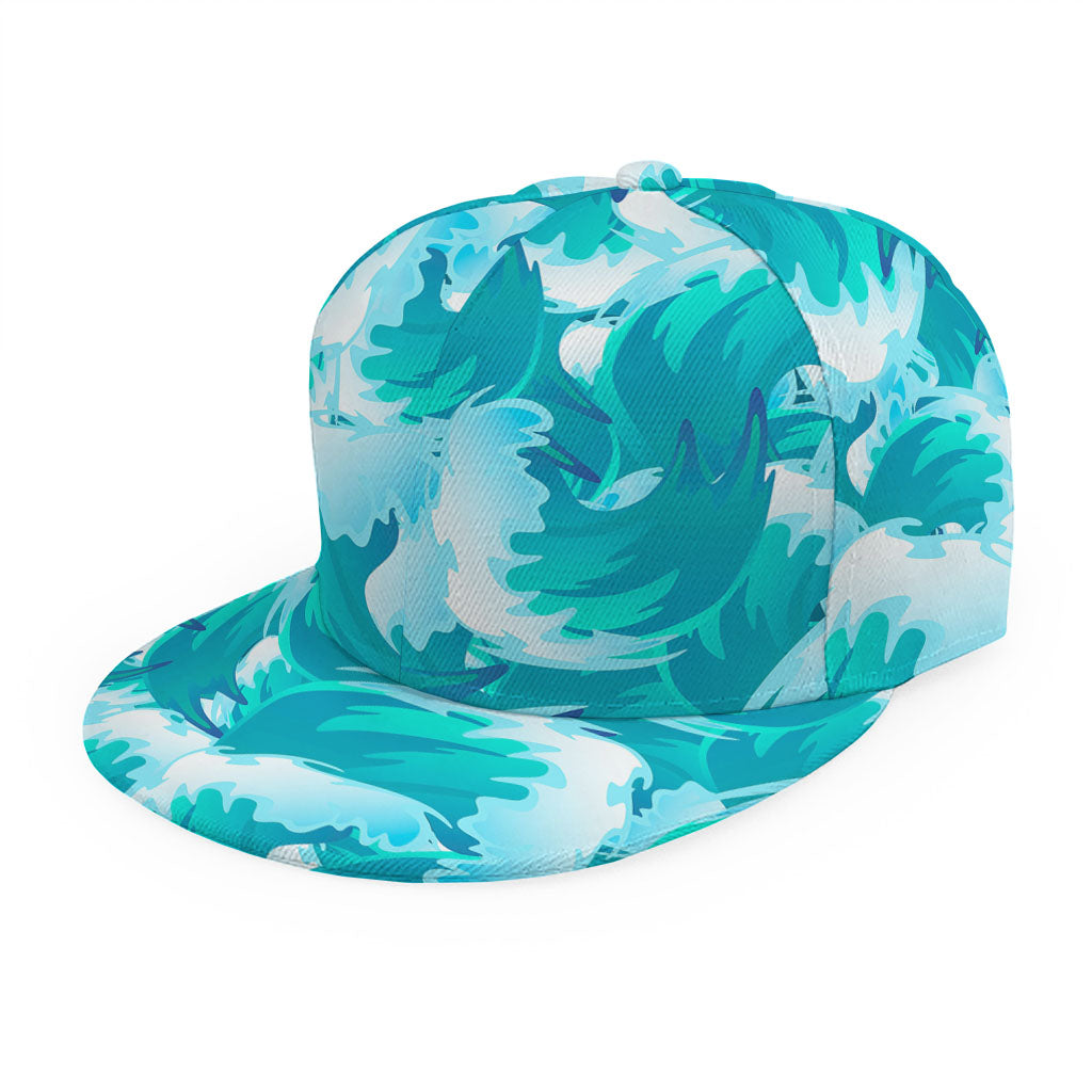 Blue Surfing Wave Pattern Print Snapback Cap