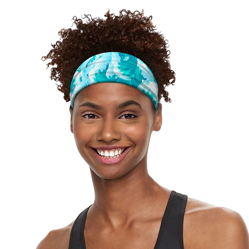 Blue Surfing Wave Pattern Print Sports Headband