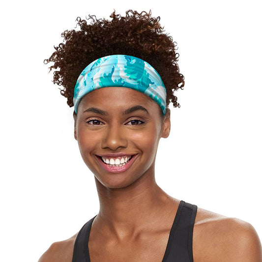 Blue Surfing Wave Pattern Print Sports Headband