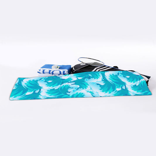 Blue Surfing Wave Pattern Print Sports Towel