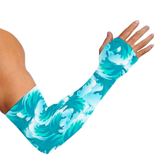 Blue Surfing Wave Pattern Print Sun Protection Arm Sleeves