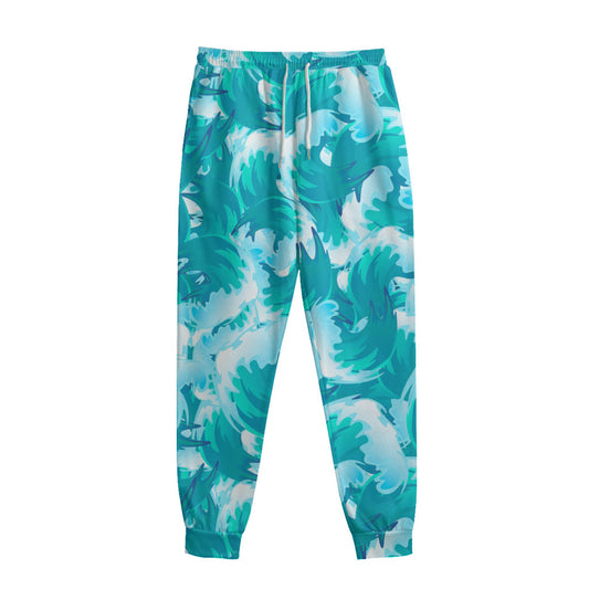 Blue Surfing Wave Pattern Print Sweatpants