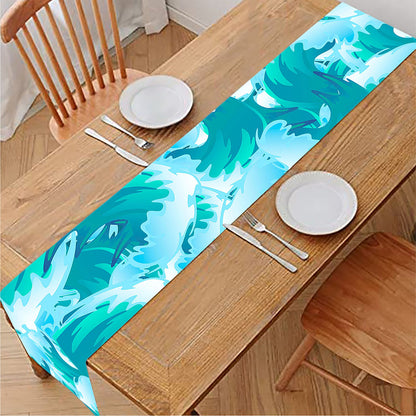 Blue Surfing Wave Pattern Print Table Runner