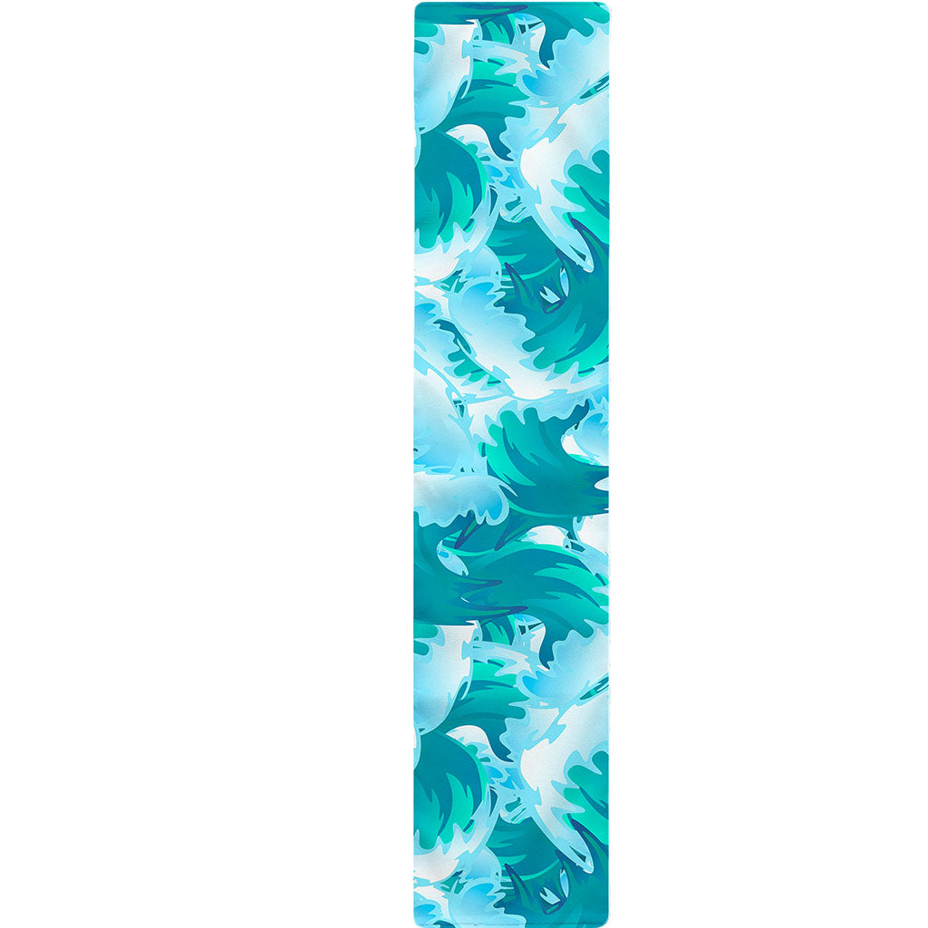 Blue Surfing Wave Pattern Print Table Runner
