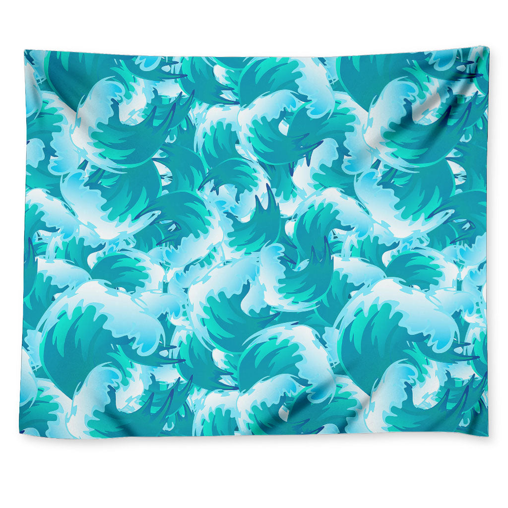 Blue Surfing Wave Pattern Print Tapestry