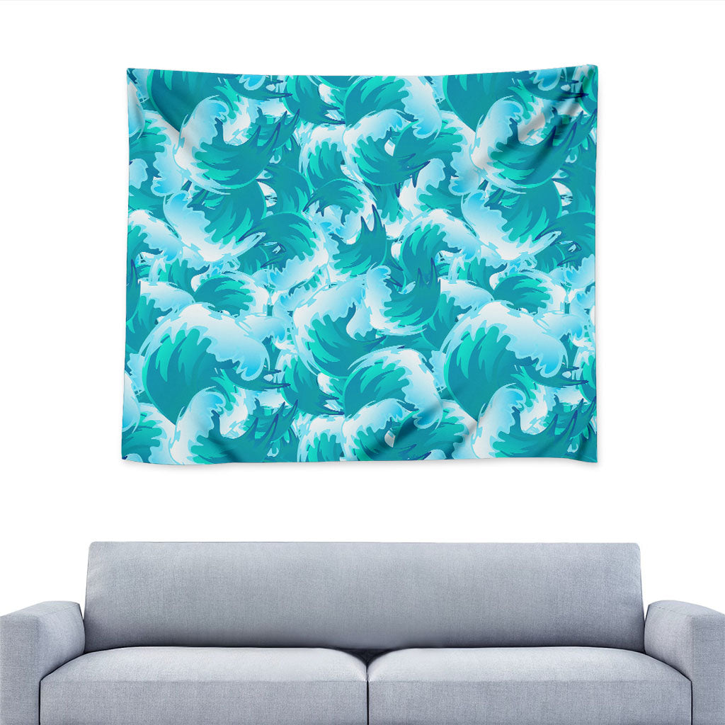 Blue Surfing Wave Pattern Print Tapestry