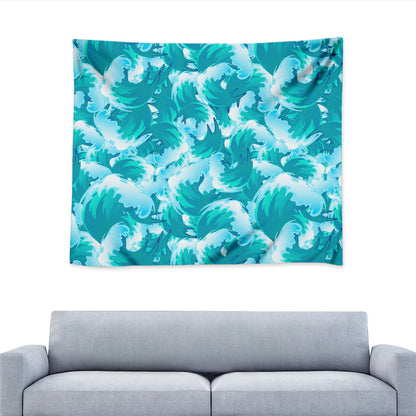 Blue Surfing Wave Pattern Print Tapestry