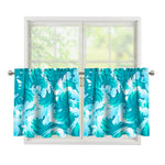 Blue Surfing Wave Pattern Print Tier Curtains