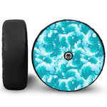 Blue Surfing Wave Pattern Print Tire Cover With Camera Hole