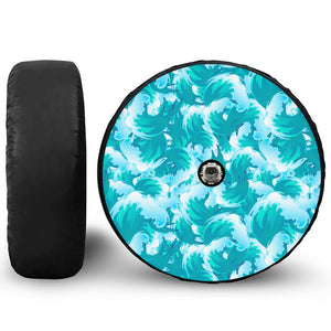 Blue Surfing Wave Pattern Print Tire Cover With Camera Hole