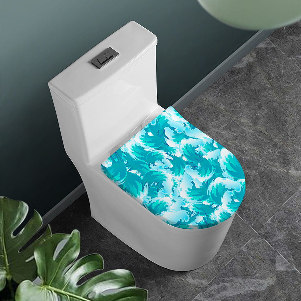 Blue Surfing Wave Pattern Print Toilet Lid Cover