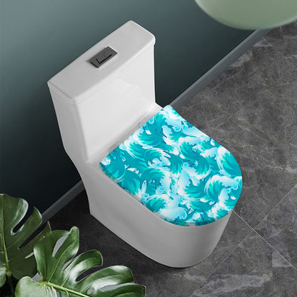 Blue Surfing Wave Pattern Print Toilet Lid Cover
