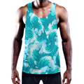 Blue Surfing Wave Pattern Print Men's Workout Tank Top