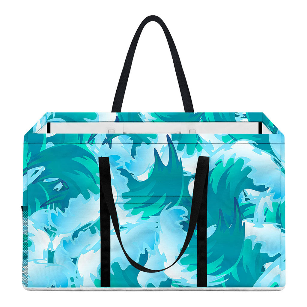 Blue Surfing Wave Pattern Print Utility Tote Bag