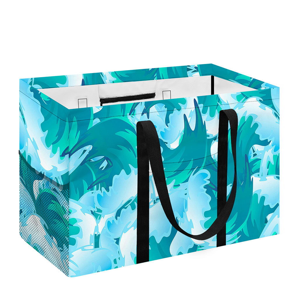 Blue Surfing Wave Pattern Print Utility Tote Bag