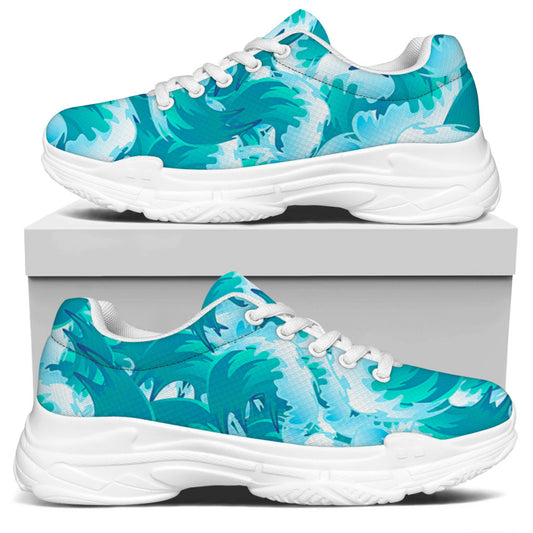Blue Surfing Wave Pattern Print White Chunky Shoes