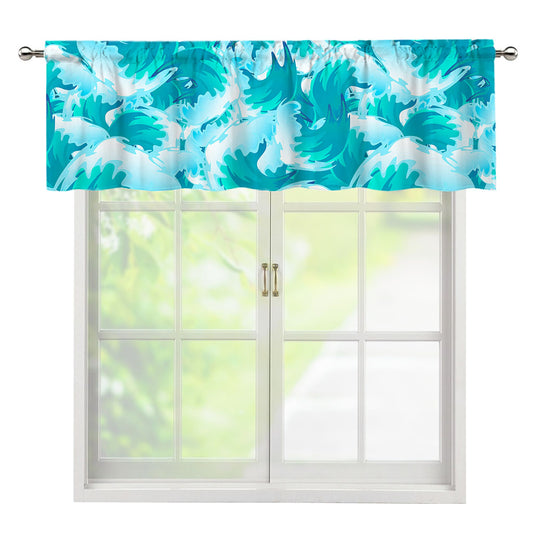 Blue Surfing Wave Pattern Print Window Valance