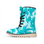 Blue Surfing Wave Pattern Print Winter Boots