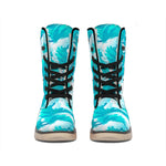 Blue Surfing Wave Pattern Print Winter Boots