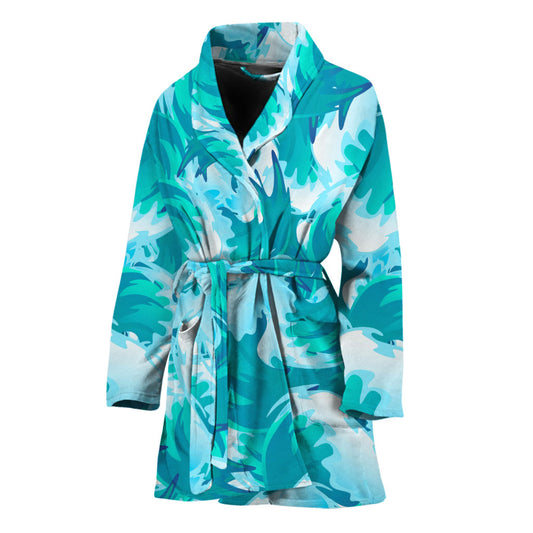 Blue Surfing Wave Pattern Print Women's Bathrobe