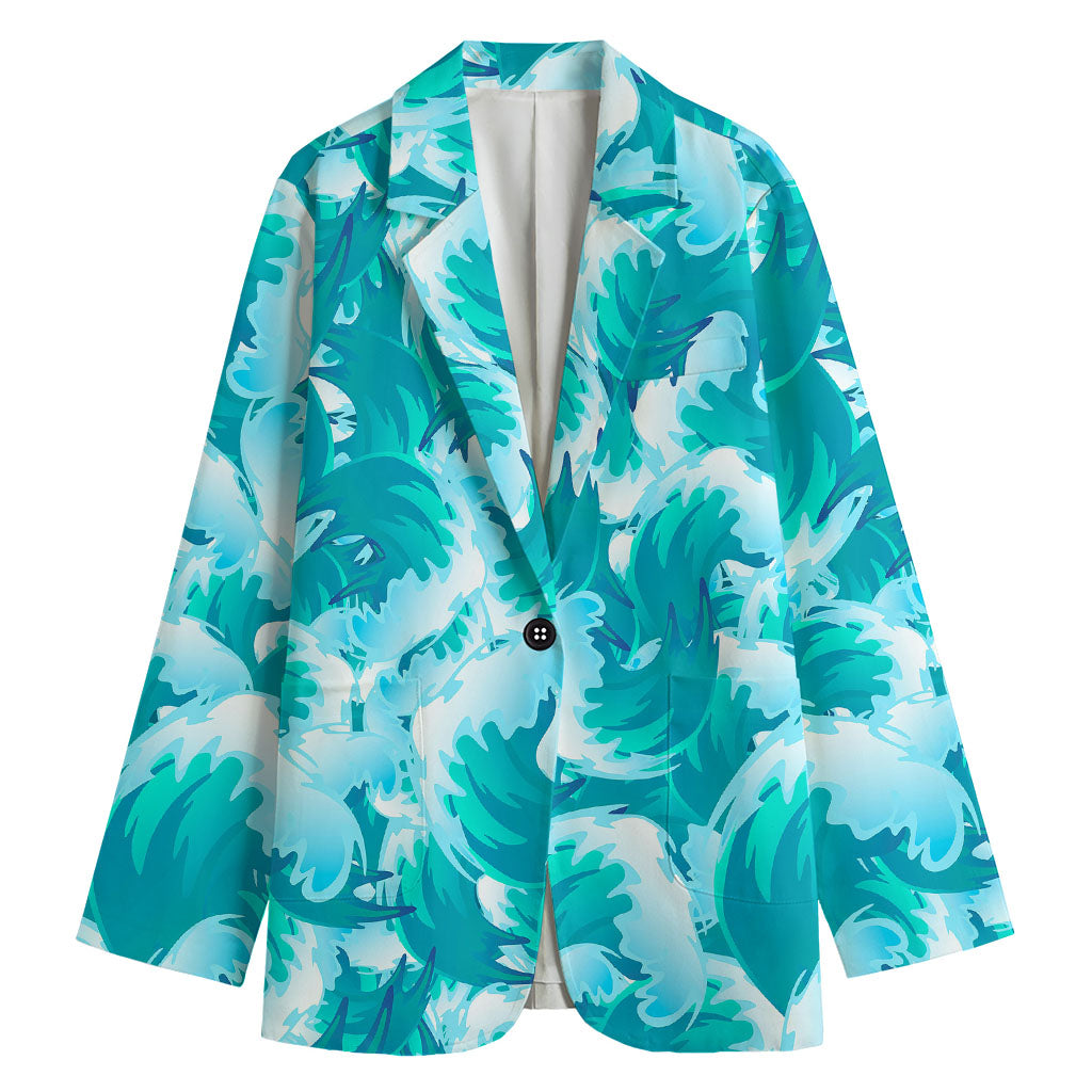 Blue Surfing Wave Pattern Print Women's Blazer