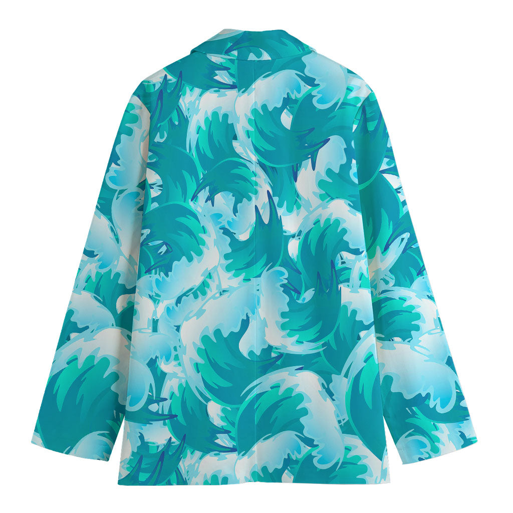 Blue Surfing Wave Pattern Print Women's Blazer