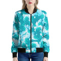 Blue Surfing Wave Pattern Print Women's Bomber Jacket