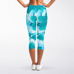 Blue Surfing Wave Pattern Print Women's Capri Leggings