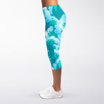 Blue Surfing Wave Pattern Print Women's Capri Leggings
