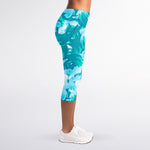 Blue Surfing Wave Pattern Print Women's Capri Leggings
